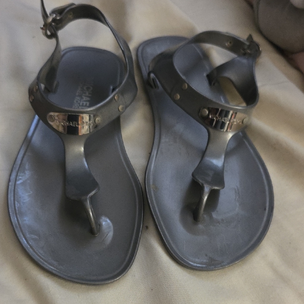 Michael Kors Silver Sandals with Metallic Accents